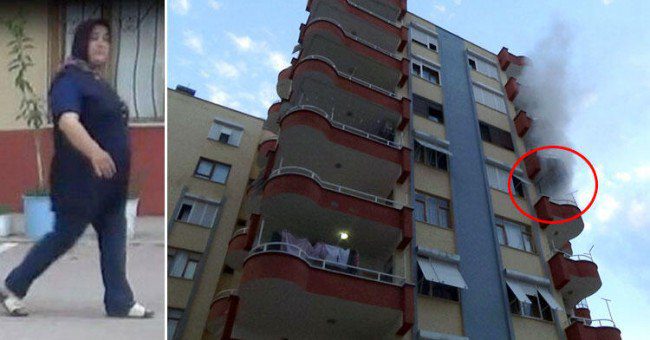 امرأة تركية تحرق ممتلكات زوجها في شرفة المنزل