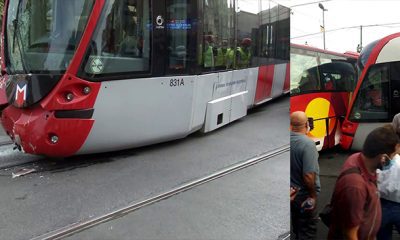 اصطدام ترام واي بحافلة سياحية باسطنبول (فيديو)