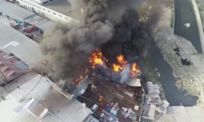 حريق ضخم في مستودع إعادة التدوير بإسطنبول
