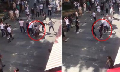 بالفيديو.. سيدة تركية تعتدي على شاباً بالضرب دفاعاً عن زوجها