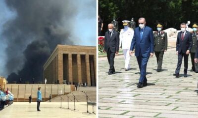بالفيديو: اندلاع حريق ضخم بجاور المبنى الذي يتواجد فيه الرئيس أردوغان خلال زيارته لأنقرة
