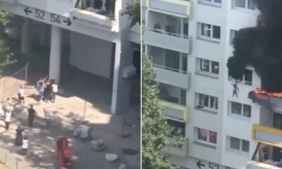 شاهد بالفيديو.. لحظة قفز 3 اشخاص محاصرين بالـحريق في إسطنبول
