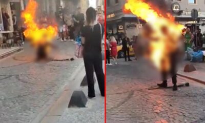 شخص مجهول يحرق نفسه أمام برج غلطة في إسطنبول (فيديو)