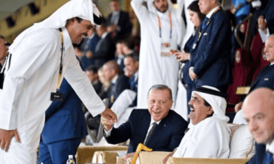 شاهد .. لحظات “ودية” تجمع أردوغان بأمير قطر ووالده بنهائي كأس العالم