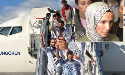 سمية أردوغان بيرقدار تستقبل نشطاء “أسطول الصمود” في مطار إسطنبول