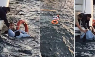 امرأة تسقط في مياه مضيق البوسفور ومارة ينقذونها في مشهد درامي (فيديو)