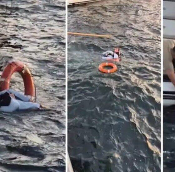 امرأة تسقط في مياه مضيق البوسفور ومارة ينقذونها في مشهد درامي (فيديو)