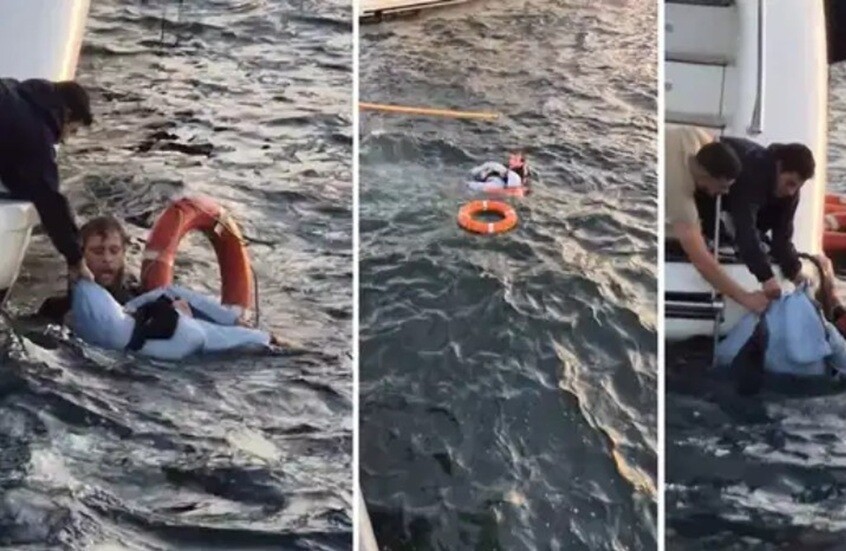 امرأة تسقط في مياه مضيق البوسفور ومارة ينقذونها في مشهد درامي (فيديو)