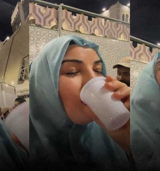 جدل واسع بعد انتشار فيديو لسيدة تصب ماء زمزم على وجهها أثناء العمرة